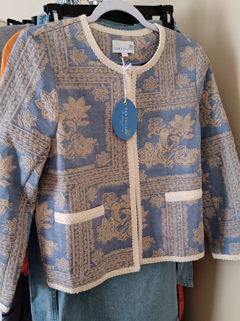 Nwt Cartolina Nantucket Louisa Periwinkle Blue W/ Cream Trim Jacket Size Small